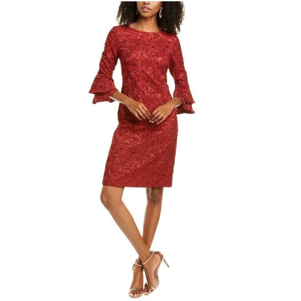 NWT Theia Bell Sleeve Textured Sheath Dress Size 2